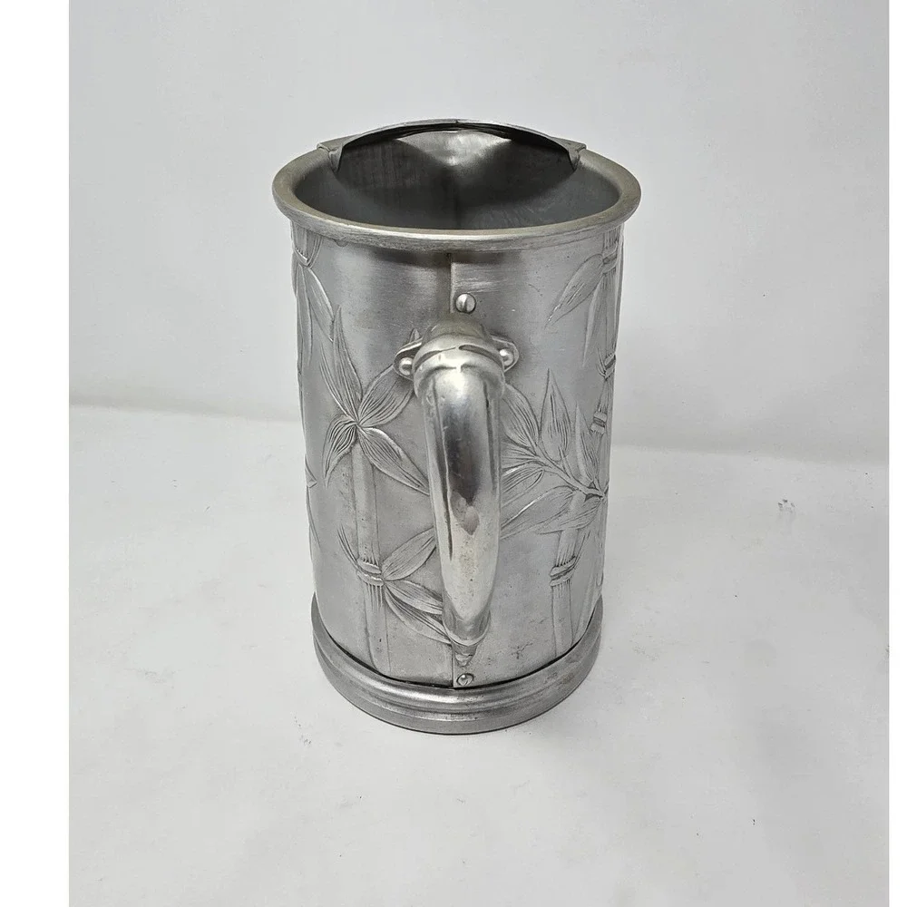 Vtg Everlast MCM aluminum hammered pitcher Bamboo design ice guard tiki barware